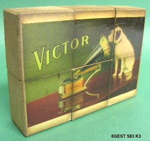 Vintage RCA Victor Victrola Nipper The Dog 6 Wood Building Block Puzzle