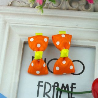 One Pair 2pcs Lovely Barrettes Orange Dots Hairclips Baby Girl Toddler 059