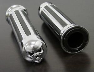 1" Chrome Skull Hand Grips for Harley Sportster Dyna Softail Road Glide Electra