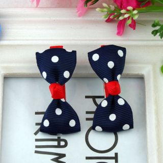 2pcs 1pair Black Dots Spots Lovely Child Baby Girl Toddler Bow Hairclips 090