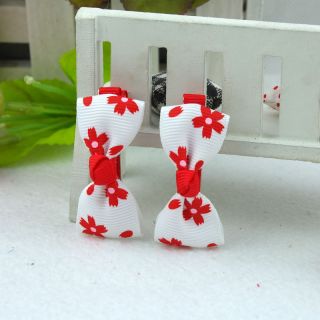One Pair 2pcs Handmade Red Flowers Barrettes Hair Clips Baby Girl Toddler 026