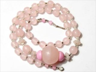 Vintage Czech Opaque Pink Art Deco Glass Beads Necklace