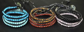 Handcraft Double Wrap Natural Stone Beads Leather Bracelet Wristband B01 Brown