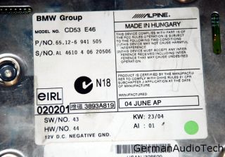 BMW E46 Business CD Player Radio Stereo CD53 325 328 330 M3 Alpine June 2004