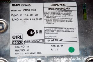 BMW E46 Business CD Player Radio Stereo CD53 325 328 330 M3 Alpine April 2004