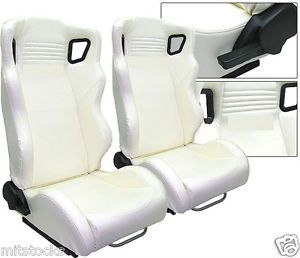 2 White Leather Racing Seats Reclinable Sliders Volkswagen New