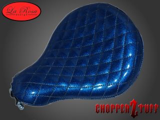 LaRosa Harley Chopper Bobber 16" Solo Seat Metalflake Blue Vinyl Diamond Tuck