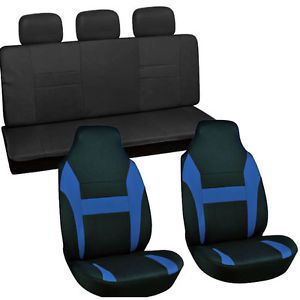 7pc Full Set Blue Integrated All Solid Black Bench Truck High Back Seat Cover