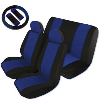 Two Tone Car Seat Covers Comfort Cloth Black Blue Front Rear Full Set CS