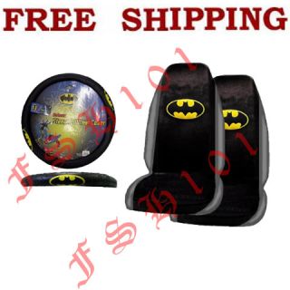 Brand New Classic Batman Logo Car Truck Front Seat Covers Steering Wheel Cover
