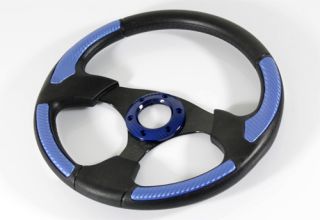 350mm 6 Bolt Blue Carbon Fiber Pattern JDM Sports Racing Steering Wheel Horn