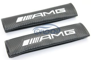 A Pair Carbon Fiber Car Seat Belt Cover Shoulder Pad Pads for Mercedes Benz AMG