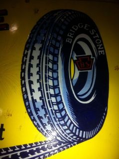 Old Bridgestone Tires Vintage Oil Gas Station Motor Car Garage Porcelain Sign