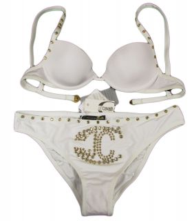 Just Cavalli "Sexy Diamond" Push Up Bikini Set Metallic Rhinestone White