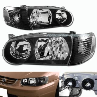 01 02 Toyota Corolla JDM Black Housing Headlights Clear Reflector Corner Lamps