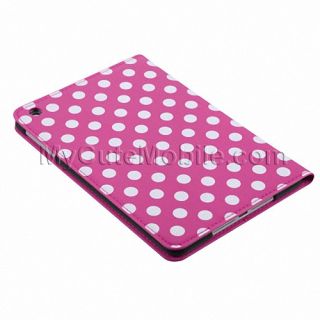 Apple iPad Mini Case Pink Polka Dot Design Fabric Cover with Folding Stand
