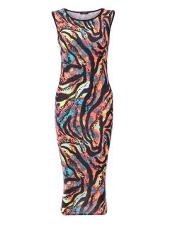 Neon Multi Coloured Animal Zebra Print Sleeveless Bodycon Womens Long MIDI Dress