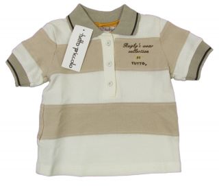TUTTO Piccolo "Rugby Chino" Polo T Shirt Streifen Gestreift Baby Beige Neu