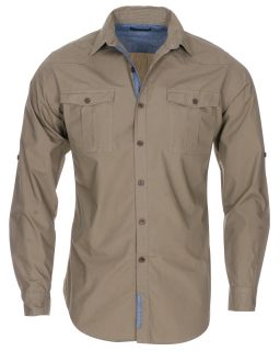 Blue Inc Mens Long Sleeve Button Up Cotton Casual Shirt Khaki