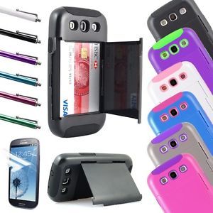 Hybrid Rugged Rubber Matte Credit Card Case Cover for Samsung Galaxy S3 I9300
