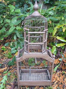 Vintage Antique Victorian Dome Wood Wire Bird Cage Perch Decorative 2 Feet Tall