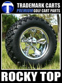 New 12x7 Chrome Godfather Golf Cart Wheels and 23" All Terrain Tires