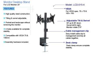 Dual LCD Monitors Desk Table Mount Height and Angle Adjustable