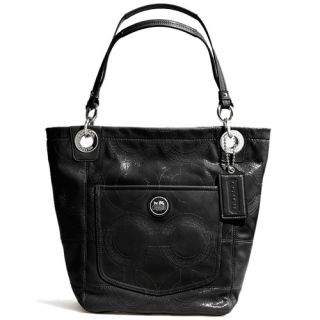 Coach 14265 Alex Stitched Patent Leather Tote Shoulder Bucket Bag Black