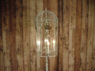 Vintage Antique Bird Cage Floor Lamp w Crystal