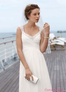 New White Ivory Cap Sleeve Casual Beach Wedding Dresses Size UK4 6 8 10 12 14