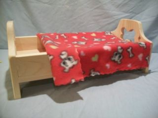 Handmade Wood Pet Bed Red Fleece Blanket Puppy for Small Miniature Toy Dog Beds