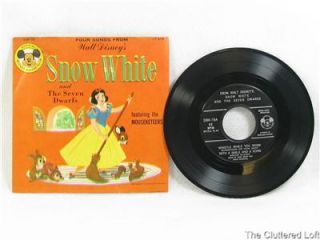 Mouseketeers Vinyl 45 Snow White The Seven Dwarfs 1958 Vinyl w Picture Sleeve