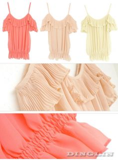 Womens Stylish Off Shoulder Strap Chiffon Casual Solid Summer Tops Blouse Size S