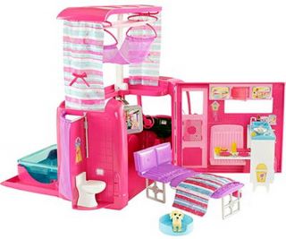 New Barbie Glamour camper Set with 4 Dolls Pink RV Van Girls Toy Play Set
