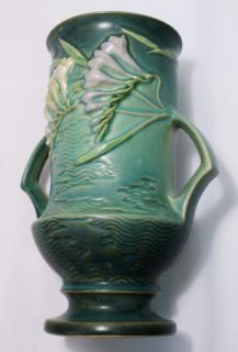 Vintage Roseville Fressia Art Pottery Matte Green Two Handled Vase 123 9" NR