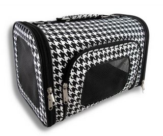 Black White Houndstooth Check Small Pet Carrier Dog Cat 10 Lb