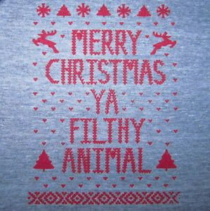 Kids Merry Christmas Ya Filthy Animal T Shirt Ugly Xmas Sweater Funny Santa Cute