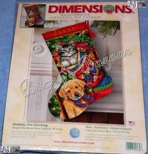 Dimensions Holiday Pets Stocking Cat Dog Needlepoint Christmas Kit
