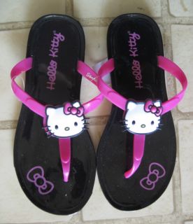 Black Pink Children's Hello Kitty Flip Flops Sandals Sz 11 12 13 1 New