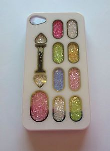 Cell Phone Case iPhone 4 4S White Small Sparkly Stones Make Up Blue Pink Green