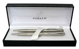 Parker Sonnet Slim Pen Pencil Set Satin Stainless Steel Chrome Trim