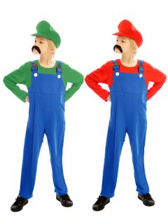 Super Mario Luigi Bros Nintendo Game Boys Childrens Plumber Fancy Dress Costume