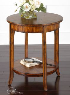 Accent Side End Table Round Plant Stand Wood Furniture Bottom Shelf Sturdy New