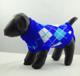 Dog Sweater Blue Plaid XS s M L XL Knitted Jacket Jumper Puppy Coat Chihuahua