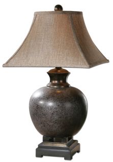 Mottled Rust Brown Black Ceramic Table Lamp Square Bell Shade