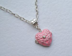Childrens Girls Pink Heart Locket Necklace Pendant 14"