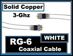 Solid Copper RG6 White Coax Coaxial Satellite Cable TV Antenna Dish Wire Cord