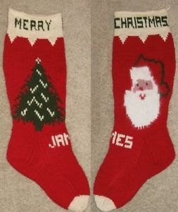Christmas Stocking Knitting Pattern Vintage Merry Christmas Santa and Tree