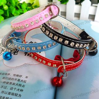 Bling Rhinestone Diamond Leather Pet Cat Dog Puppy Collar with Bell Small S