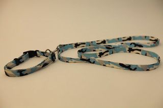 Pet Small Dog Baby Blue Camouflage Stylish Leash Collar Combo 43"L x 0 4" w New